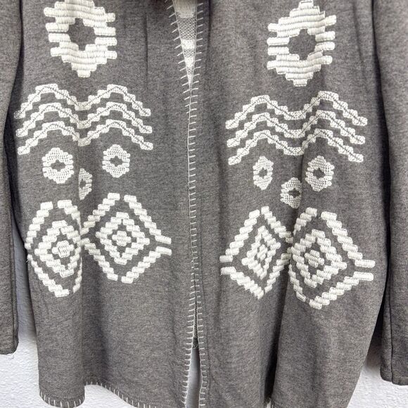 Natural Reflection Embroidered Open Front Cardigan Size L Gray Aztec Boho Beach - Picture 4 of 6